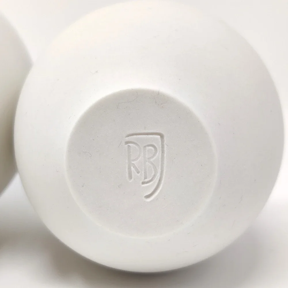 Pair Signed Studio Pottery Porcelain Bud Vases Modern Egg Bomb Football 4.5/5.5